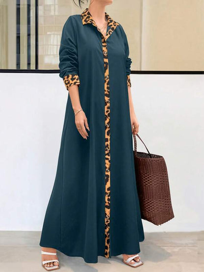 SHEIN LUNE 1pc Women's Random Leopard Print Button Front Long Sleeve Dress Maxi Women Outfit