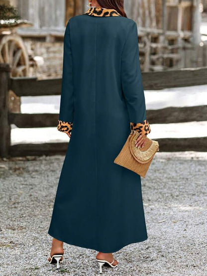 SHEIN LUNE 1pc Women's Random Leopard Print Button Front Long Sleeve Dress Maxi Women Outfit
