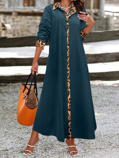 SHEIN LUNE 1pc Women's Random Leopard Print Button Front Long Sleeve Dress Maxi Women Outfit