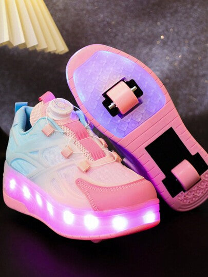 USB Rechargeable LED Light Up Sneakers,7 Color Flashing Roller Skate Shoes, Suitable For Boys, Girls, Kids, Children, Casual Sports Shoes With Wheels, Luminous Shoes