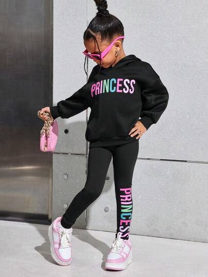 Young Girl Casual Street Thermal Lined Hoodie And Fitted Sweatpants Set