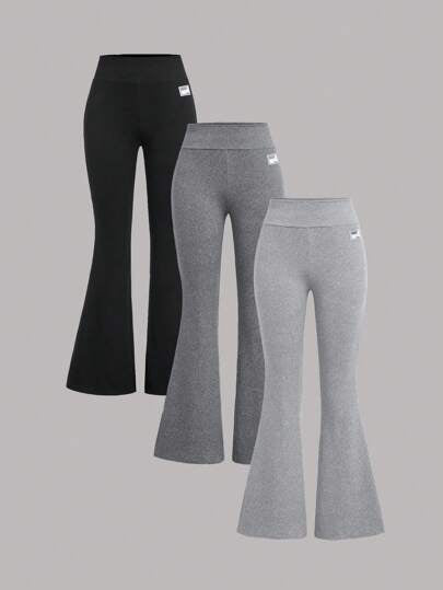 SHEIN Girlism Holiday,Summer,TravelTeen Girl 3pcs Versatile Flared Flare Leg Pants Set For Teen Girls, Black/Dark Gray/Light Gray, Suitable For Casual/Commuting Wear In Spring, Summer And Autumn Seasons