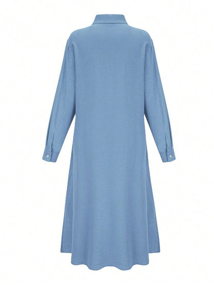 Women's Casual Solid Color Long Sleeve Single-Breasted Elegant Shirt Dress