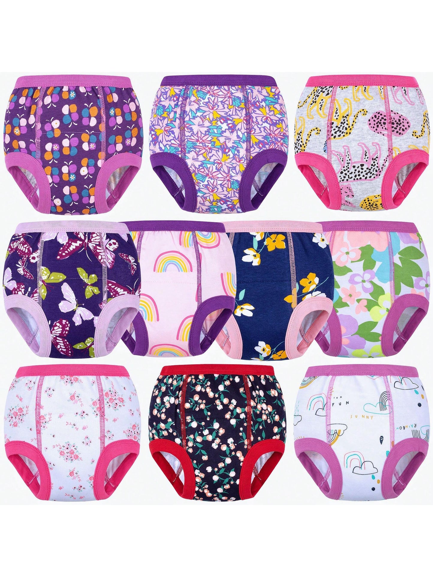 10-Pack Baby Girls' Potty Training Pants, 100% Cotton Absorbent Training Underwear For Toddlers, Soft & Comfortable, 12 Months - 5 Years