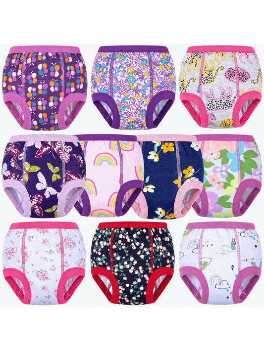10-Pack Baby Girls' Potty Training Pants, 100% Cotton Absorbent Training Underwear For Toddlers, Soft & Comfortable, 12 Months - 5 Years
