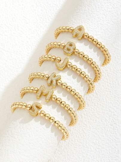 1pc Delicate Bling Cubic Zirconia Bubble Initial Letter Beaded Bracelet Personalized A-Z Customized Name Balloon Alphabet Bracelet For Girls Fashion Party Festival Dating Christmas New Year Jewelry For Kids Birthday Gift