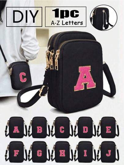 1pc Casual Fashion Crossbody Walking Bag With Phone Cloth Pocket Vertical Coin Purse For Travel, Back To School, Gift (Diy Letter Stickers)