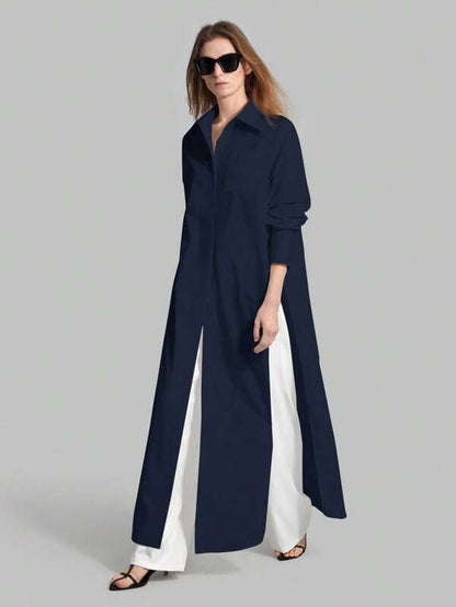 Ontre 2025 Autumn New Women's Casual Loose Vacation Matching Shirt, Blue Long Shirt, Women's Shirt, Women's Button-Up Shirt, Commuting, Summer Business etc