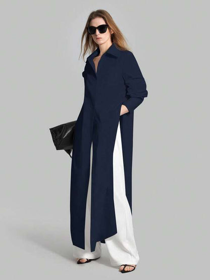 Ontre 2025 Autumn New Women's Casual Loose Vacation Matching Shirt, Blue Long Shirt, Women's Shirt, Women's Button-Up Shirt, Commuting, Summer Business etc