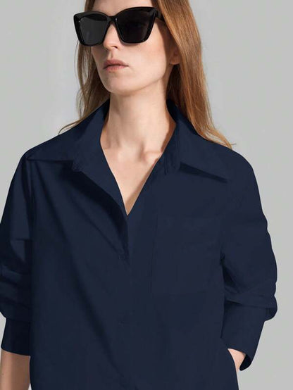 Ontre 2025 Autumn New Women's Casual Loose Vacation Matching Shirt, Blue Long Shirt, Women's Shirt, Women's Button-Up Shirt, Commuting, Summer Business etc