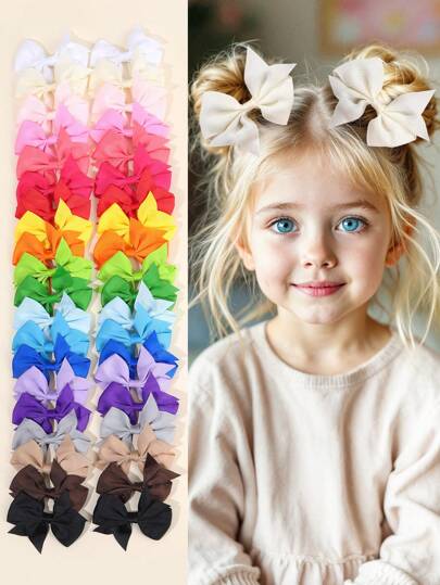 40pcs Macaroon Colors Hair Bows For Girls,Fabric Swallow Tail Bow Alligator Hair Clips,Threaded Bao Hair Clips For Girls Gifts