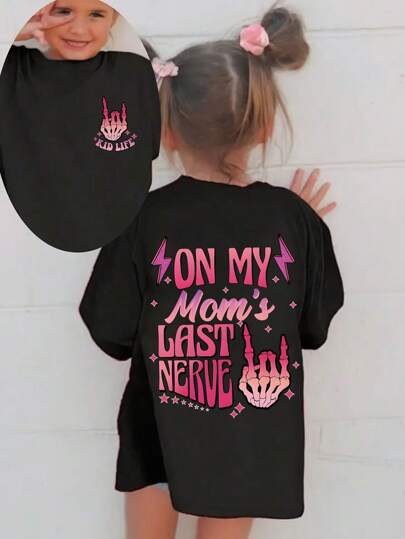 Tween Girl Skull And Slogan Print Crew Neck T-Shirts Spring And Summer Girl's Casual Tee Soft Tops