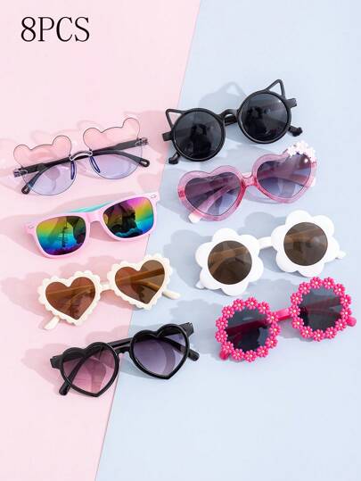 8pcs/1pc Kids' Little Bear Shaped Fashion Glasses For Summer, Perfect For Daily Wear. Kids`S Little Bear Shapes&Flower Shapes Fashion Glasses For Summer, Suitable For Daily Use Glasses Box