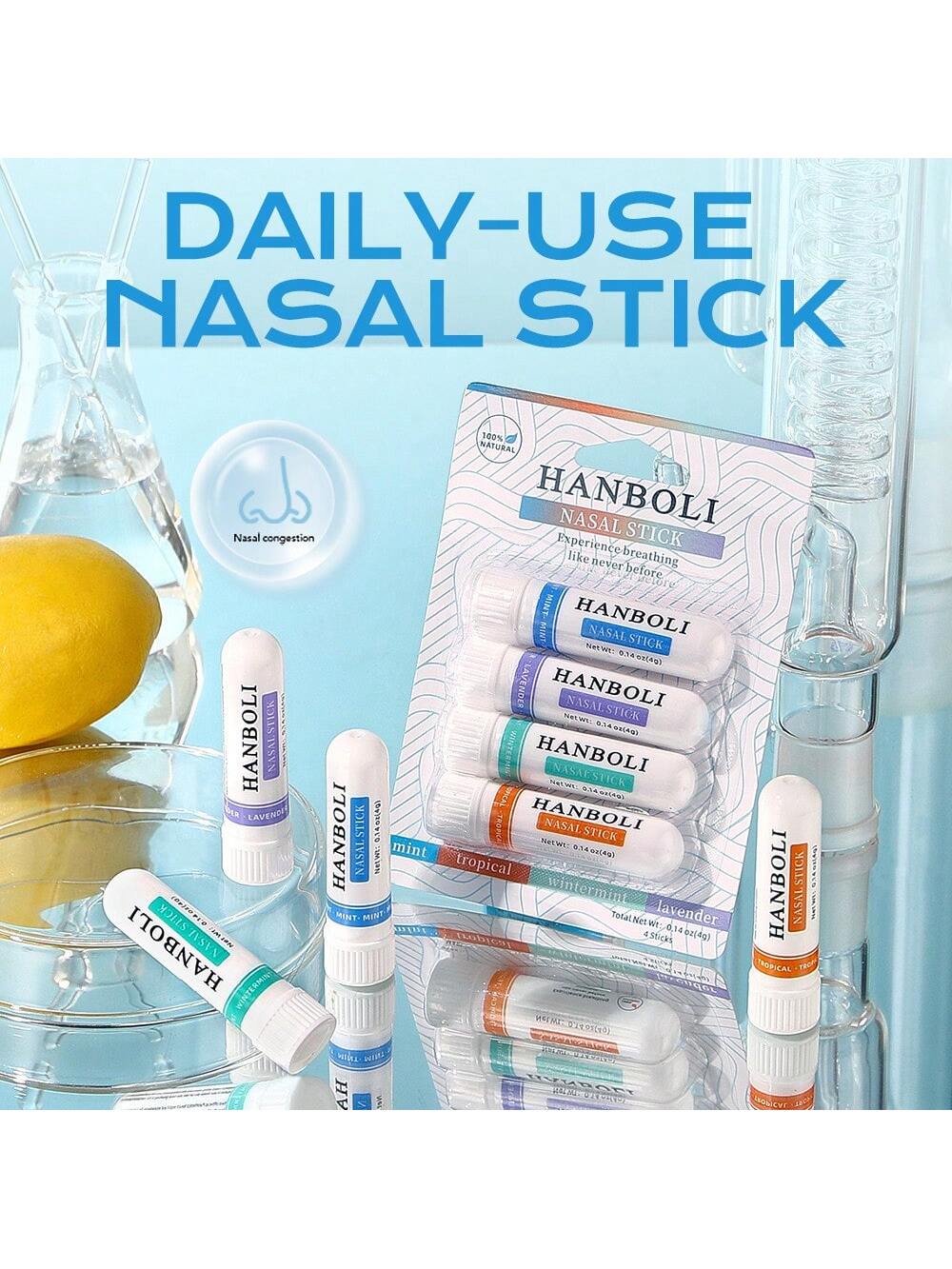 Nasal Stick (4 Pack) | Vapor Flow Technology | Better Breathing + Natural Focus | Cool Refreshing Sensation | Premium Essential Oils + Menthol Inhaler