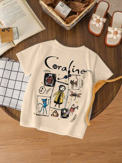 SHEIN Young Girl Casual Cartoon Print T-Shirt, Summer