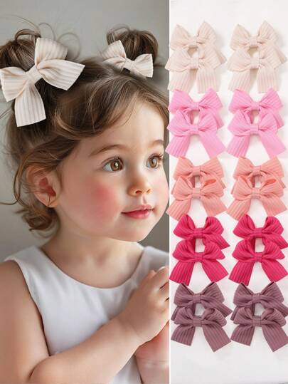 10pcs/Set Girls Kids Solid Color Fabric Bow Hair Clips, Cute Princess Style Hair Accessories For Bangs & Everyday Use