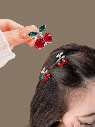 10pcs/4pcs/2pcs/1pc Cherry Design Cute Mini Hair Clip, Small Hair Claw, Delicate Hair Accessory, Mini Bangs Clip, Party Favor Gift Valentine's Day Valentines
