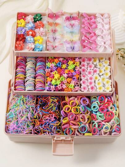 788pcs/Set Girls Hair Accessories Set, Cute Diverse Colorful Hair Clips, Hair Ties, Hair Bands With Bow, Flower, Butterfly Design, Perfect Gift For Girls, Suitable For Party & Holiday Hairstyles (OPP Bag)