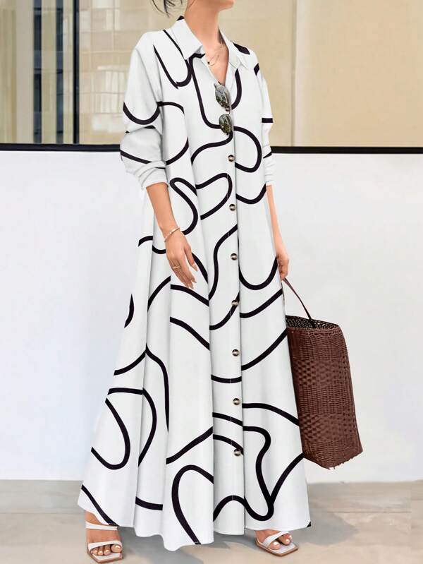 SHEIN LUNE Women's Random Printed Dress Maxi Women Outfit