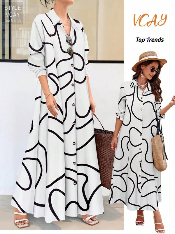 SHEIN LUNE Women's Random Printed Dress Maxi Women Outfit