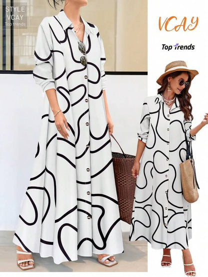 SHEIN LUNE Women's Random Printed Dress Maxi Women Outfit