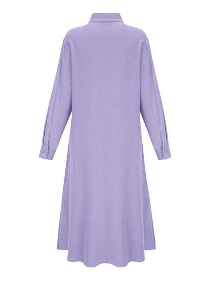 Women's Casual Solid Color Long Sleeve Single-Breasted Elegant Shirt Dress