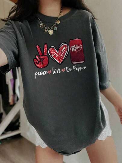 A Casual Printed Round Neck Pullover Short Sleeved T-Shirt For Girls And Young Children In Summer - Biye Love Beverage Art Style T-Shirt Inspires Imagination And Self-Expression! Kids Clothes Girls Graphic Tees Summer Tops Tween Girl Clothes