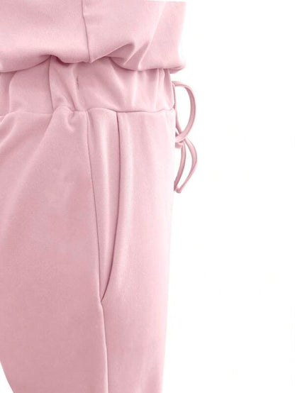 INAWLY Women Solid Color Round Neck Short Sleeve Casual Jumpsuit With Front Tie