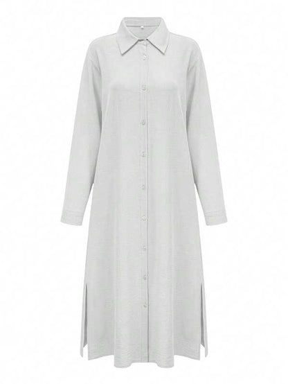 Women's Casual Solid Color Long Sleeve Single-Breasted Elegant Shirt Dress