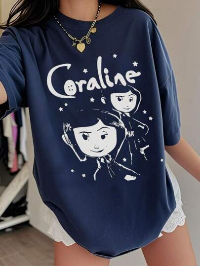 1pc Casual Cute Printed Girl's Short Sleeve T-Shirt, Comfortable & Fashionable Summer Top For Young Students