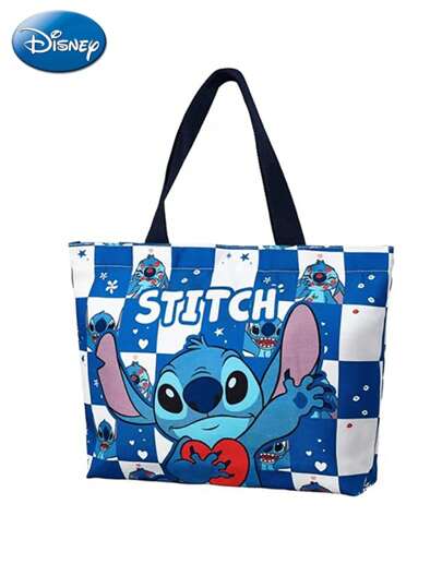 Disney 1pc Disney Cartoon Cute Stitch Heart Print Canvas Shoulder Tote Bag, Versatile