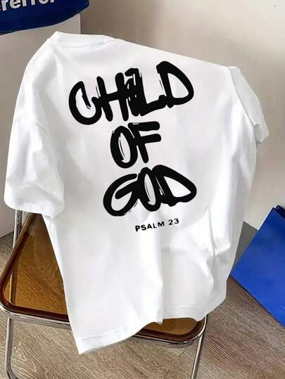 Teen Boys Street Print God's People Handsome,Child Of God And Versatile Casual Black Top T-Shirt
