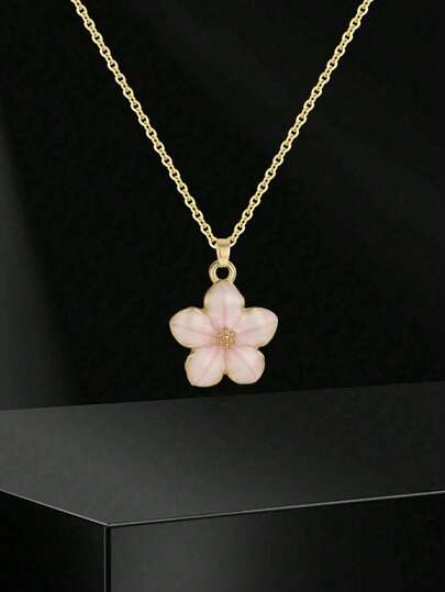 5colors Fashionable Sweet Five-Petal Flower Charm Teen Girls Summer Clavicle Necklace With Stainless Steel Chain For Exquisite Cute Street Party Travel Holiday Summer Beach Vacation Accessory Gift For Daily Versatile Jewelry