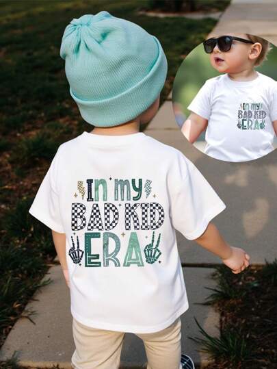Toddler Boys Casual Stylish Letter & Skull Graphic Print Short Sleeve Crew Neck T-Shirt, Summer