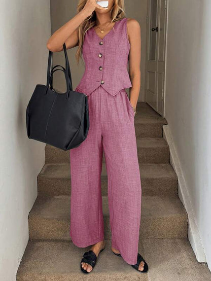 Easowa 2pcs/Set Women Blue Vest Waistcoat And Pocketed Long Pants Suit, Spring/Summer Women S Sets Women S Summer Set Business Casual Woman Office Outfits For Women Work Clothes Women Old Money Style Women