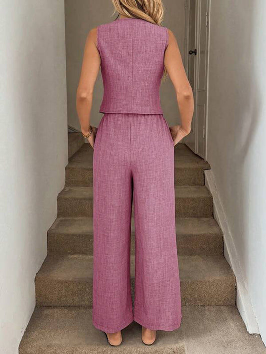 Easowa 2pcs/Set Women Blue Vest Waistcoat And Pocketed Long Pants Suit, Spring/Summer Women S Sets Women S Summer Set Business Casual Woman Office Outfits For Women Work Clothes Women Old Money Style Women