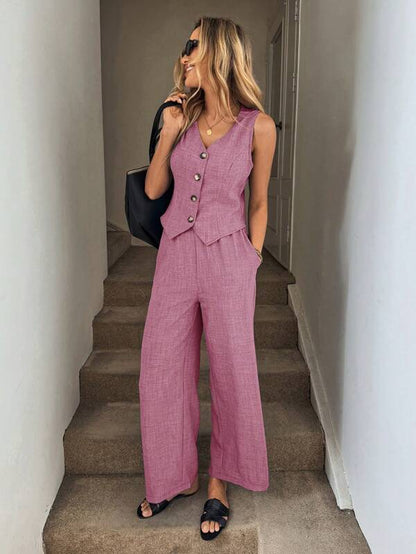 Easowa 2pcs/Set Women Blue Vest Waistcoat And Pocketed Long Pants Suit, Spring/Summer Women S Sets Women S Summer Set Business Casual Woman Office Outfits For Women Work Clothes Women Old Money Style Women