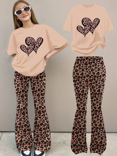 SHEIN 2pcs/Set Tween Girls Casual Short Sleeve Top And Pants Set, Suitable For Summer