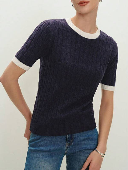 BizChic Grey Color-Block Jacquard Sweater Top, Women's Long Base Layer T-Shirt, Office/Commuting Wear, Elegant For New Year, Dating, Spring/Summer,Knitted Sweater