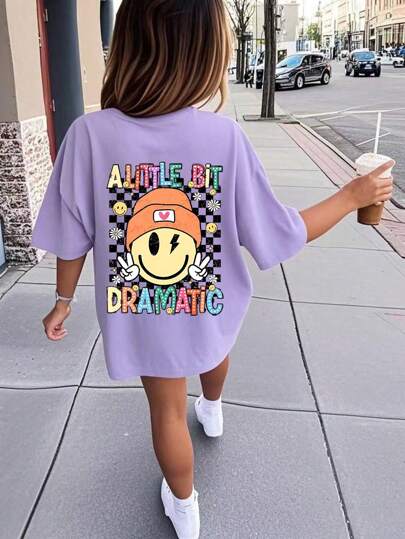 Tween Girls' Casual Graphic Print Crew Neck Short Sleeve T-Shirt, Summer Top