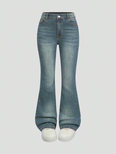 Y2K Fashion Heavy Washed Flare Stretch Jeans For Teen Girl Summer Holiday