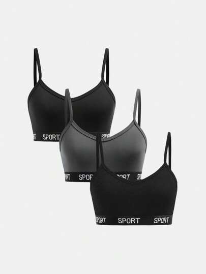 3pcs Teen Girl Simple Letter Elastic Cami Bra Set