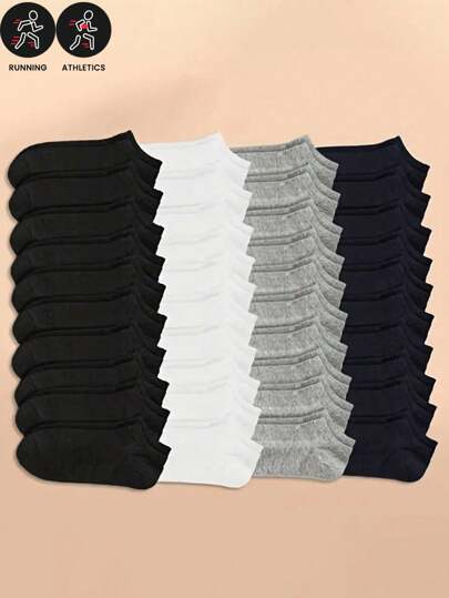 40 Pairs Kids' Solid Color Casual Breathable Athletic Short Socks, Back To School, Spring/Summer