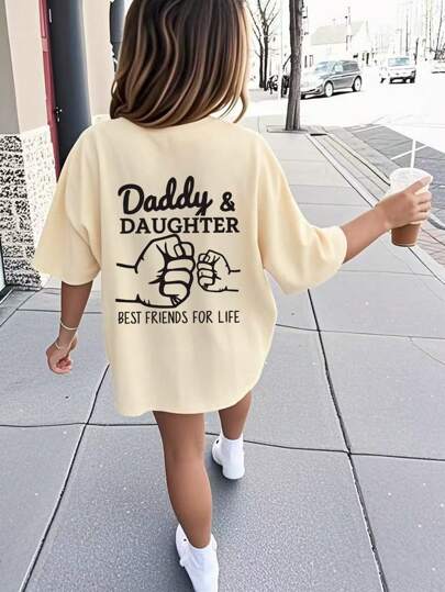 Tween Girl Funny Letter Printed Crew Neck Short Sleeve T-Shirt Top, Summer