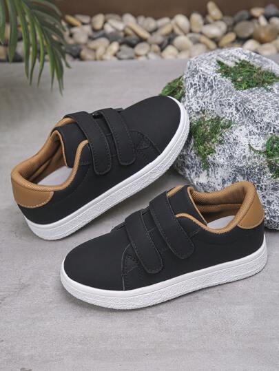 1 Pair Unisex Children Casual Hook And Loop Sneakers, Comfortable Slip-On Flat Shoes Suitable For Outdoor Wear All Seasons