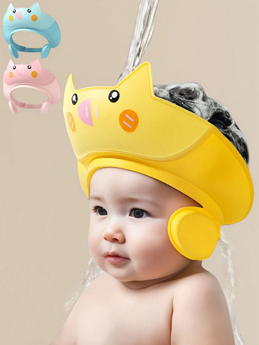 1 Cute Pig Shampoo Cap For Infants And Young Children, Adjustable, Soft, Comfortable, Protective Ear Cover, Water Cap