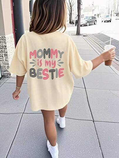 Tween Girl Casual Fun Print Crew Neck Short Sleeve T-Shirt, Summer Top