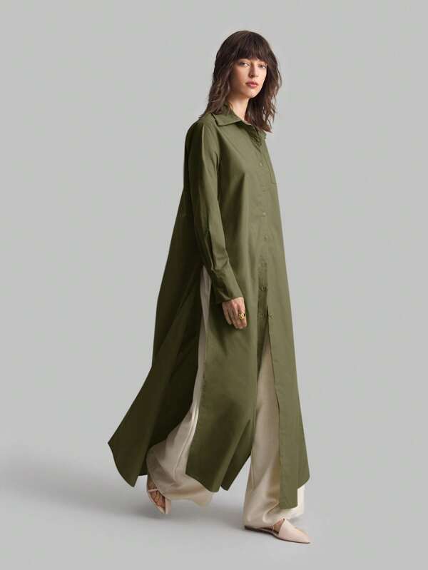 Ontre 2025 Autumn New Women's Casual Loose Vacation Matching Shirt, Blue Long Shirt, Women's Shirt, Women's Button-Up Shirt, Commuting, Summer Business etc