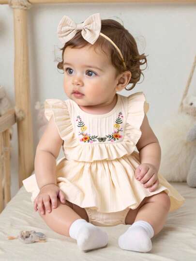 SHEIN Playful Pals Baby Girl Elegant Summer Dress, Suitable For Party & Daily Wear