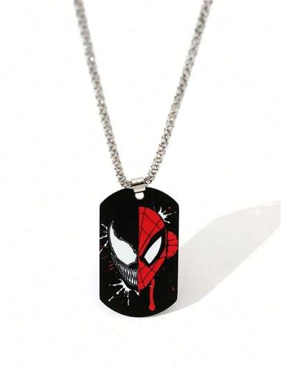 Disney 1pc Disney Black & Red Color Block Alloy Pendant Necklace, Delicate For Teens Everyday Wear